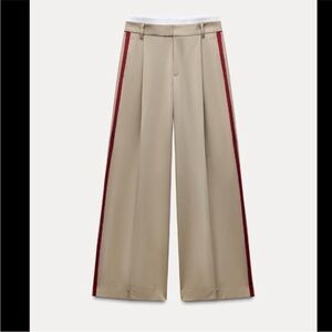 Zara Tan Wide Leg Pants with Red Stripes, Boxer out